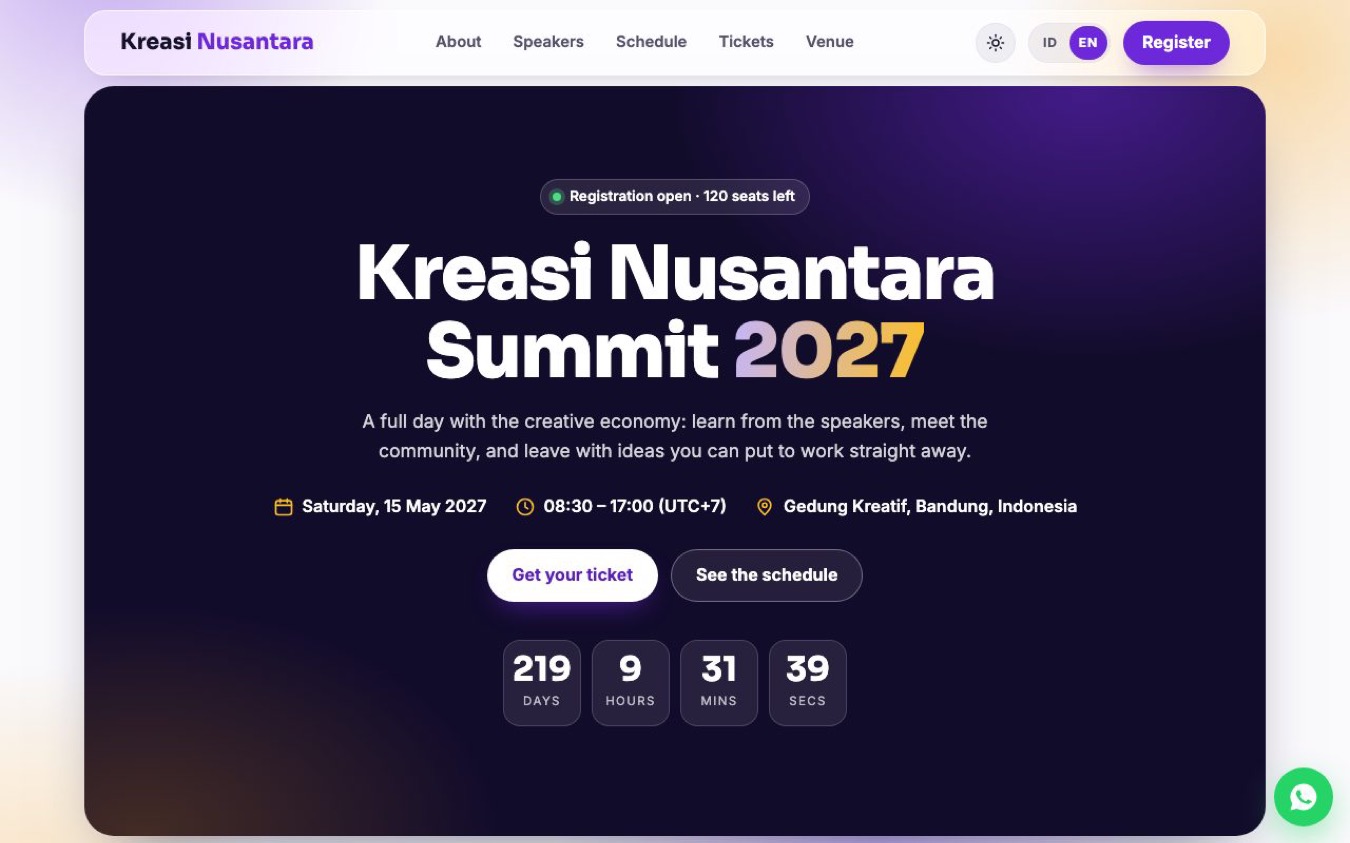 Event & Webinar Landing Page Template: preview desktop